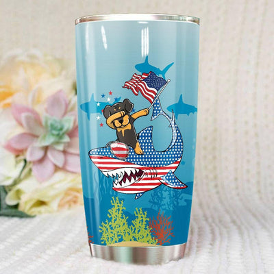 BigProStore Dabbing Rottweiler Rides Shark Tumbler Father's Day Mother's Day Independence Day Gift Idea BPS124 White / 20oz Steel Tumbler