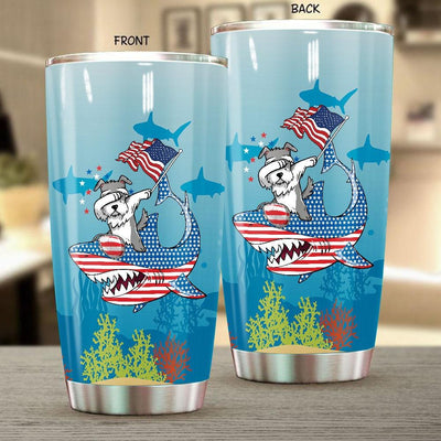 BigProStore Dabbing Schnauzer Rides Shark Tumbler Father's Day Mother's Day Independence Day Gift Idea BPS290 White / 20oz Steel Tumbler