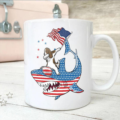 BigProStore Dabbing Springer Rides Shark Coffee Mug Father's Day Mother's Day Independence Day Gift Idea BPS189 White / 11oz Coffee Mug