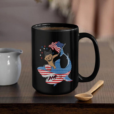 BigProStore Dabbing Yorkshire terrier Rides Shark Coffee Mug Father's Day Mother's Day Independence Day Gift Idea BPS109 Black / 15oz Coffee Mug