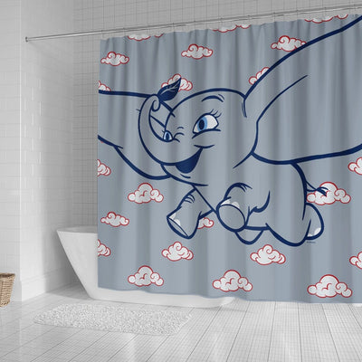 BigProStore Elephant Shower Curtain Dumbo Cartoon Dumbo Flying With Feather Fantasy Fabric Bath Bathroom Sets Shower Curtain