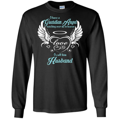 BigProStore My Husband My Guardian Angel In Heaven T-Shirt Father's Day Gift Idea G240 Gildan LS Ultra Cotton T-Shirt / Black / S T-shirt