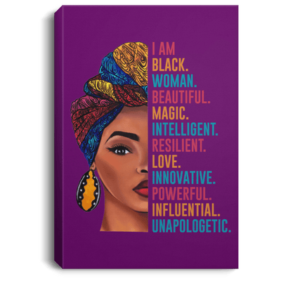 BigProStore African American Canvas Painting Afro Girl I Am Black Beautiful Magic Intelligent Woman Black History Canvas Art Living Room Decor CANPO75 Portrait Canvas .75in Frame / Purple / 8" x 12" Apparel