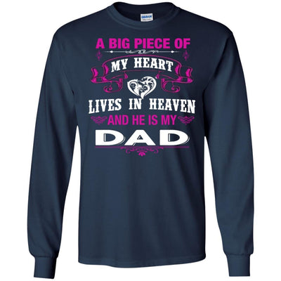 BigProStore A Big Piece Of My Heart Is My Dad Lives In Heaven Remembering T-Shirt G240 Gildan LS Ultra Cotton T-Shirt / Navy / S T-shirt