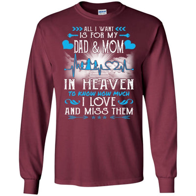 BigProStore I Love My Dad And Mom In Heaven Missing T-Shirt Father's Day Gift Idea G240 Gildan LS Ultra Cotton T-Shirt / Maroon / S T-shirt