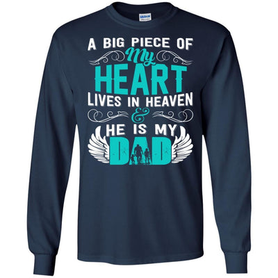 BigProStore A Big Piece Of My Heart Is My Dad In Heaven T-Shirt Father's Day Gift G240 Gildan LS Ultra Cotton T-Shirt / Navy / S T-shirt