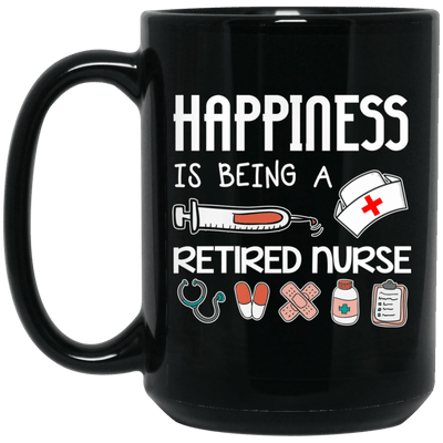 BigProStore Nurse Mug Happiness Is Being A Retired Nurse Gifts BM15OZ 15 oz. Black Mug / Black / One Size Coffee Mug