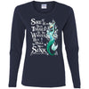 BigProStore Mermaid T-Shirt She Has Been Tossed By The Waves But Does Not Sink G540L Gildan Ladies' Cotton LS T-Shirt / Navy / S T-shirt