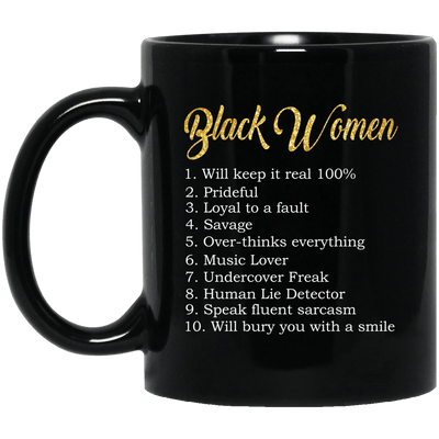 BigProStore Black Women Facts Funny African American Mug Afro Girl Rock Cup Design BM11OZ 11 oz. Black Mug / Black / One Size Coffee Mug