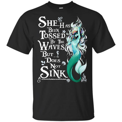 BigProStore Mermaid T-Shirt She Has Been Tossed By The Waves But Does Not Sink G200 Gildan Ultra Cotton T-Shirt / Black / S T-shirt