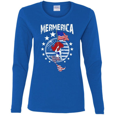 BigProStore Mermerica Mermaid T-shirt G540L Gildan Ladies' Cotton LS T-Shirt / Royal / S T-shirt