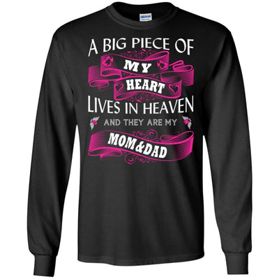 BigProStore A Big Piece Of My Heart Lives In Heaven Is My Angel Dad Mom T-Shirt G240 Gildan LS Ultra Cotton T-Shirt / Black / S T-shirt