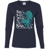 BigProStore Mermaid T-Shirt She Has Been Tossed By The Waves G540L Gildan Ladies' Cotton LS T-Shirt / Navy / S T-shirt
