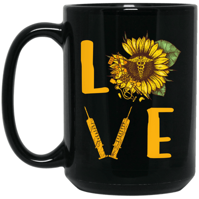 BigProStore Nurse Mug Love Sunflower Nursing Symbol Cool Gifts Idea BM15OZ 15 oz. Black Mug / Black / One Size Coffee Mug