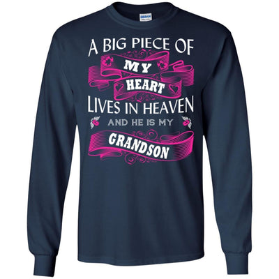 BigProStore A Big Piece Of My Heart Lives In Heaven Is My Angel Grandson T-Shirt G240 Gildan LS Ultra Cotton T-Shirt / Navy / S T-shirt