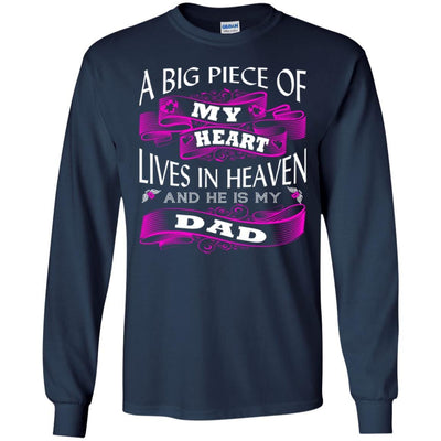 BigProStore A Big Piece Of My Heart Lives In Heaven Is My Dad Missing Daddy T-Shirt G240 Gildan LS Ultra Cotton T-Shirt / Navy / S T-shirt