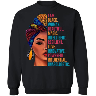 I Am Black Woman Beautiful Magic Intelligent Resilent Melanin T-Shirt