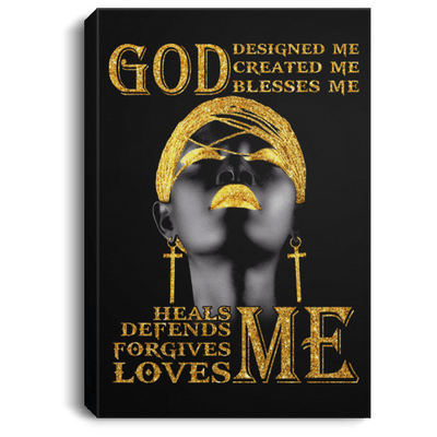 BigProStore African American Canvas Painting Black Woman God Designed Created Blessed Heals Defends Forgives Loves Me Black History Canvas Art Living Room Decor CANPO75 Portrait Canvas .75in Frame / Black / 8" x 12" Apparel