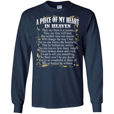 BigProStore A Piece Of My Heart In Heaven T-Shirt Memory Of Dad Father's Day Gifts G240 Gildan LS Ultra Cotton T-Shirt / Navy / S T-shirt