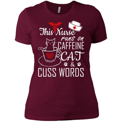 This Nurse Runs On Caffeine Cat And Cuss Words Funny Nursing T-Shirt
