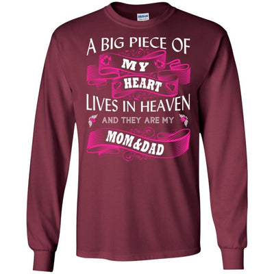 BigProStore A Big Piece Of My Heart Lives In Heaven Is My Angel Dad Mom T-Shirt G240 Gildan LS Ultra Cotton T-Shirt / Maroon / S T-shirt