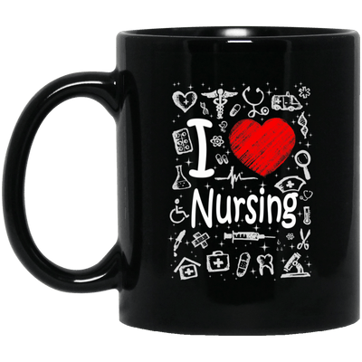 BigProStore Nurse Mug I Love Nursing Heart Heartbeat Cool Nursing Gifts BM11OZ 11 oz. Black Mug / Black / One Size Coffee Mug