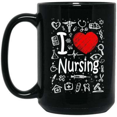BigProStore Nurse Mug I Love Nursing Heart Heartbeat Cool Nursing Gifts BM15OZ 15 oz. Black Mug / Black / One Size Coffee Mug