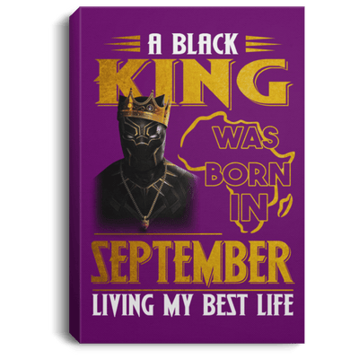 BigProStore African American Canvas Painting A Black King Was Born In September Birthday Afrocentric Living Room Decor CANPO75 Portrait Canvas .75in Frame / Purple / 8" x 12" Apparel