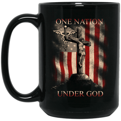 BigProStore Nurse Mug One Nation Under God America Flag Cool Nursing Gifts BM15OZ 15 oz. Black Mug / Black / One Size Coffee Mug