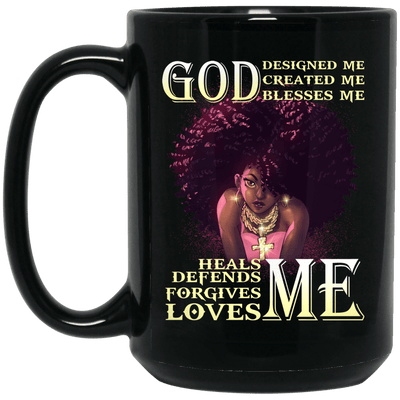 BigProStore God Designed Created Blesses Me African American Mug Afro Girl Design BM15OZ 15 oz. Black Mug / Black / One Size Coffee Mug