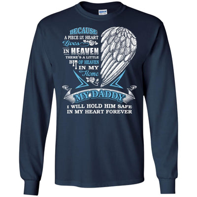 BigProStore I Will Hold My Dad In My Heart Forever T-Shirt Happy Father's Day Gift G240 Gildan LS Ultra Cotton T-Shirt / Navy / S T-shirt