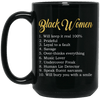 BigProStore Black Women Facts Funny African American Mug Afro Girl Rock Cup Design BM15OZ 15 oz. Black Mug / Black / One Size Coffee Mug