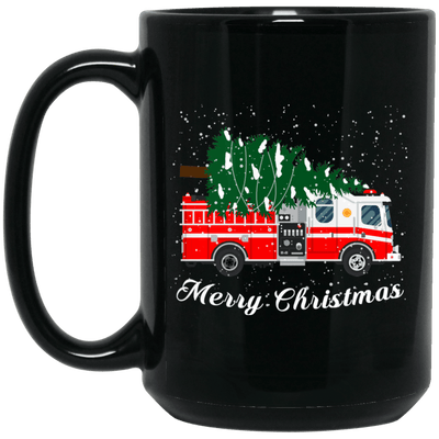 Firefighter Coffee Mug Fire Truck Carrying Christmas Tree Firemen Gift