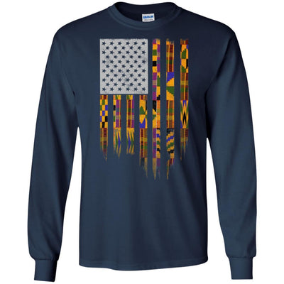 BigProStore African American Flag T-Shirt For Pro Black People Afro Melanin Women G240 Gildan LS Ultra Cotton T-Shirt / Navy / S T-shirt