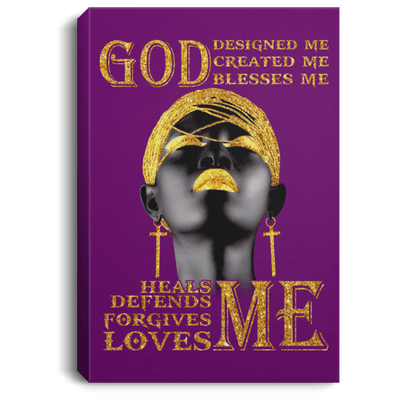 BigProStore African American Canvas Painting Black Woman God Designed Created Blessed Heals Defends Forgives Loves Me Black History Canvas Art Living Room Decor CANPO75 Portrait Canvas .75in Frame / Purple / 8" x 12" Apparel