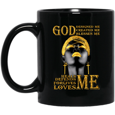 BigProStore God Designed Created Blesses Me Pro Black Mug Afro Women Men Design BM11OZ 11 oz. Black Mug / Black / One Size Coffee Mug