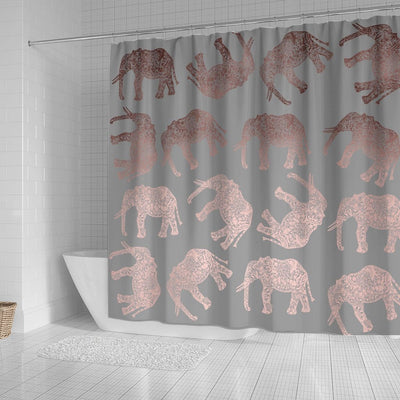 BigProStore Elephant Shower Curtain Sets Elegant Clear Rose Gold Tribal Elephant Pattern Bathroom Sets Shower Curtain