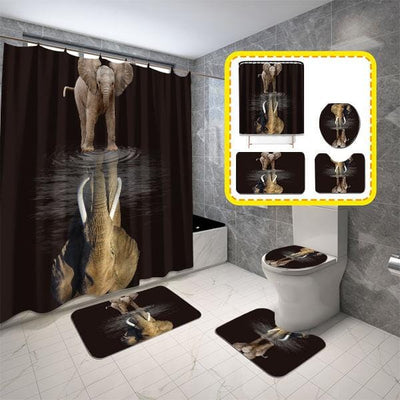 BigProStore Elephant Shower Curtain Baby Elephant Powerful Dream Bathroom Set 4pcs Wildlife Bathroom Decor BPS8384 Standard (180x180cm | 72x72in) Bathroom Sets