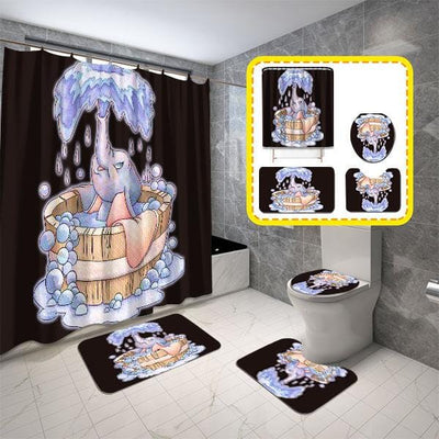 BigProStore Elephant Shower Curtain Baby Elephant Take A Bath In Tub Bathroom Set 4pcs Wildlife Bathroom Decor BPS8361 Standard (180x180cm | 72x72in) Bathroom Sets