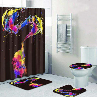 BigProStore Elephant Shower Curtain Baby Elephant Water Color Bathroom Set 4pcs Wildlife Bathroom Decor BPS8308 Standard (180x180cm | 72x72in) Bathroom Sets