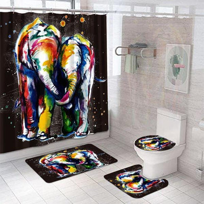 BigProStore Elephant Shower Curtain Colorful Elephant Couple Bathroom Set 4pcs Wildlife Bathroom Decor BPS6712 Standard (180x180cm | 72x72in) Bathroom Sets