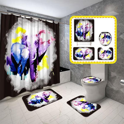 BigProStore Elephant Shower Curtain Colorful Elephant Dad And Baby Bathroom Set 4pcs Wildlife Bathroom Decor BPS8868 Standard (180x180cm | 72x72in) Bathroom Sets