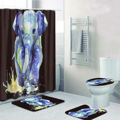 BigProStore Elephant Shower Curtain Colorful Elephant Water Color Bathroom Set 4pcs Wildlife Bathroom Decor BPS4307 Standard (180x180cm | 72x72in) Bathroom Sets