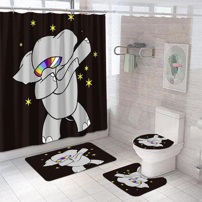 BigProStore Elephant Shower Curtain Dabbing Elephant Bathroom Set 4pcs Wildlife Bathroom Decor BPS8107 Standard (180x180cm | 72x72in) Bathroom Sets