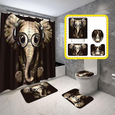 BigProStore Elephant Shower Curtain Elephant Wearing Headphone Bathroom Set 4pcs Wildlife Bathroom Decor BPS5479 Standard (180x180cm | 72x72in) Bathroom Sets