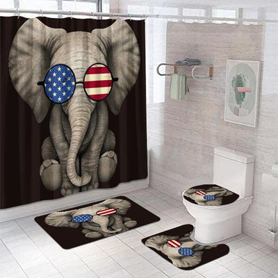 BigProStore Elephant Shower Curtain Elephant Wearing Sunglass US Flag Design Bathroom Set 4pcs Wildlife Bathroom Decor BPS9489 Standard (180x180cm | 72x72in) Bathroom Sets