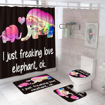 BigProStore Elephant Shower Curtain I Just Freaking Love Elephant Mom And Baby Wildlife Bathroom Decor BPS9104 Standard (180x180cm | 72x72in) Bathroom Sets