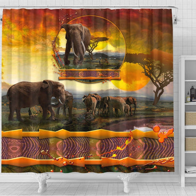 BigProStore Elephant Art Shower Curtain Elephant Guardian The Bonds That Tie Bathroom Wall Decor Ideas Shower Curtain / Small (165x180cm | 65x72in) Shower Curtain