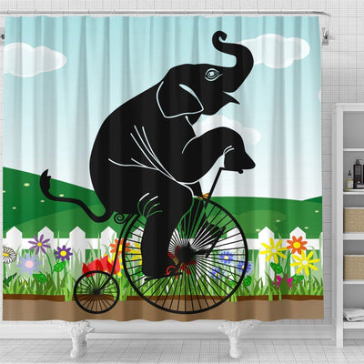 BigProStore Elephant Bathroom Sets Elephant Riding A Bike Bathroom Decor Sets Shower Curtain / Small (165x180cm | 65x72in) Shower Curtain