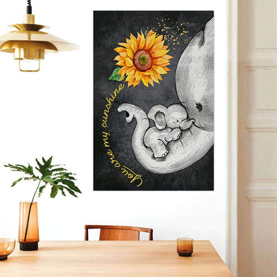 BigProStore Canvas Artwork Elephant Sunflowers You Are My Sunshine Dorm Room Canvas Canvas
